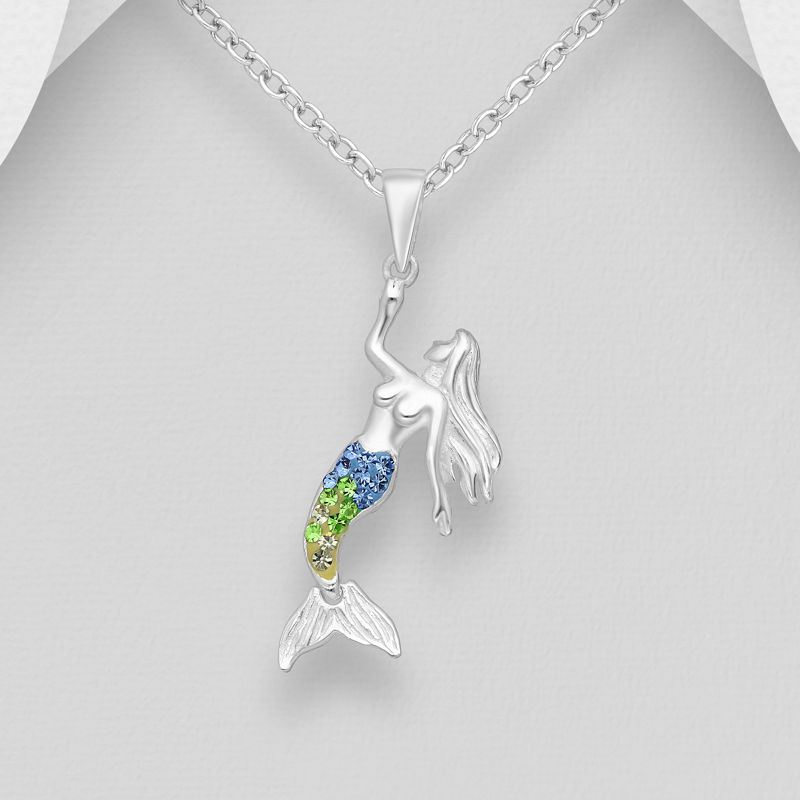 Sterling Silver Mermaid Pendant - Bonded Crystal - Click Image to Close